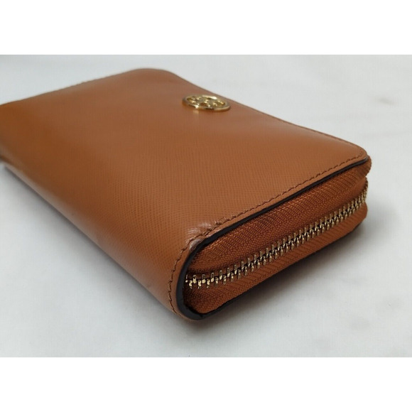 Tory Burch Camel Tan Leather Zip Around Credit Card Wristlet Wallet - Picture 6 of 16